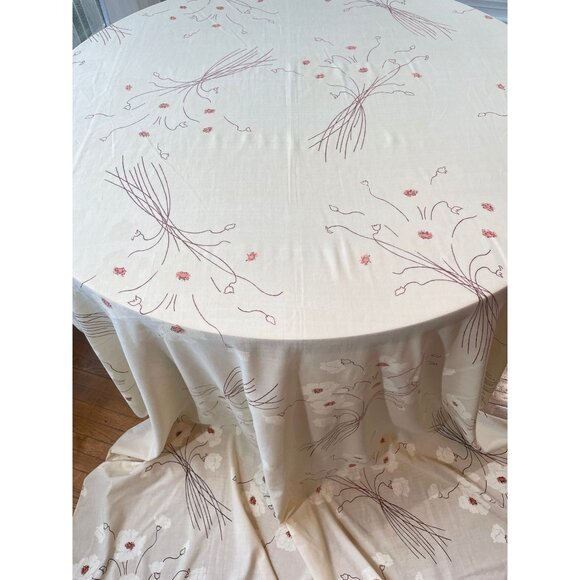 Vintage 80s flat sheet, beige, brown and white flowers, twin size bed - Picture 2 of 7